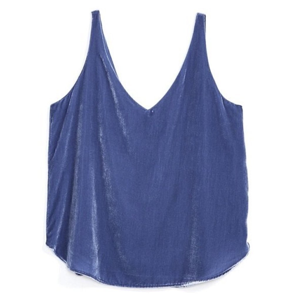 Loft Petites Dusty Blue Velvet Shell Sleeveless Tank Top Blouse Size MP